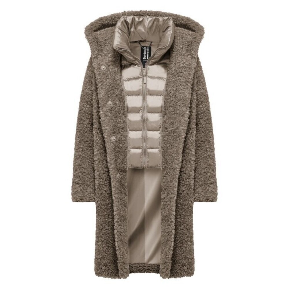 Bomboogie Hooded Calf-Length Coat In Plush Faux Lambskin Fur - NWT